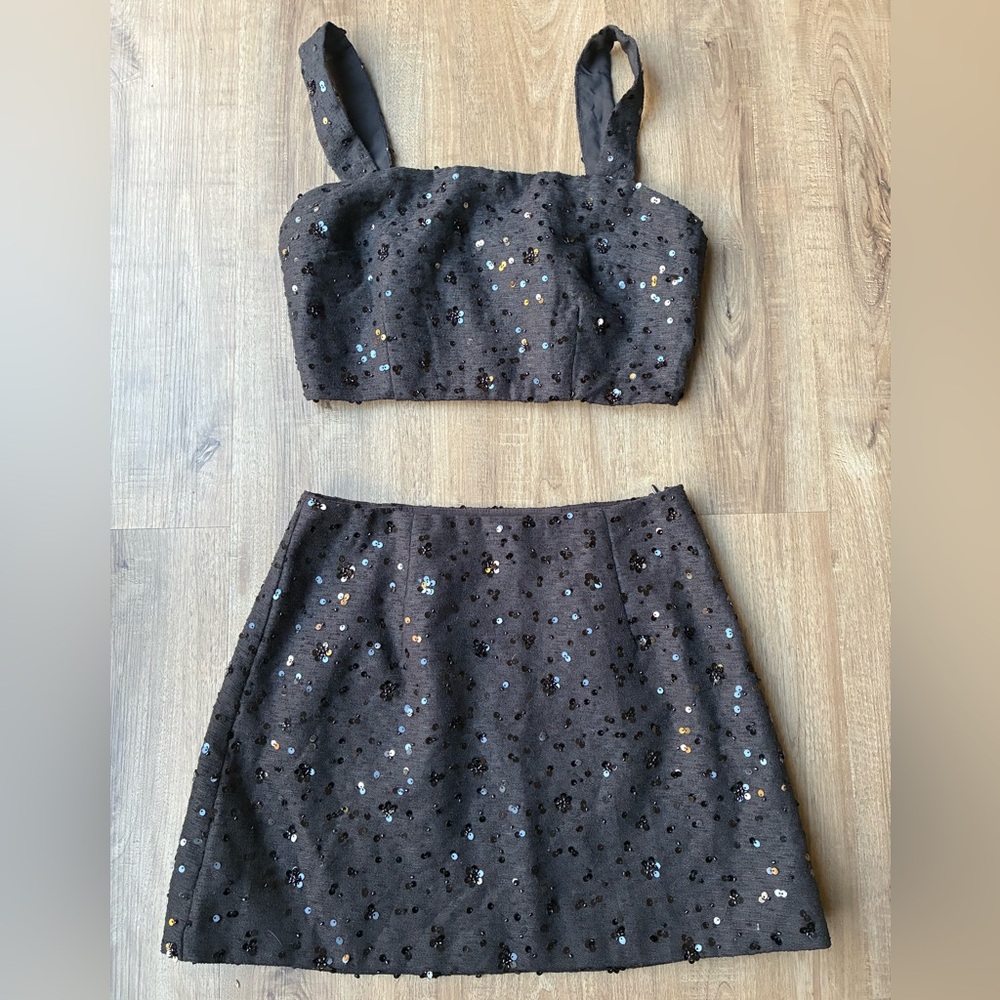 Black sequin mini skirt and top set